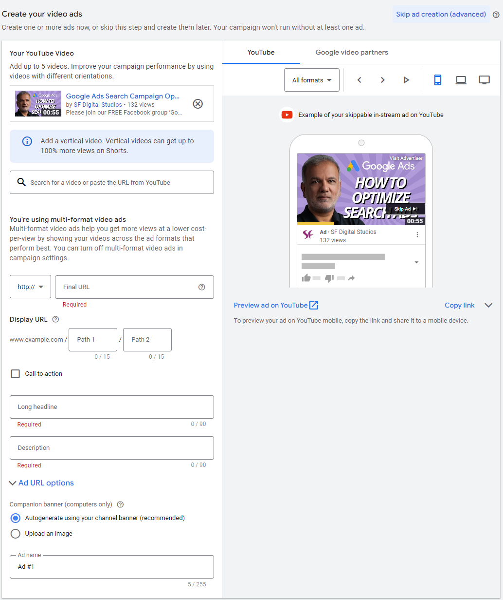 google ads youtube video campaign